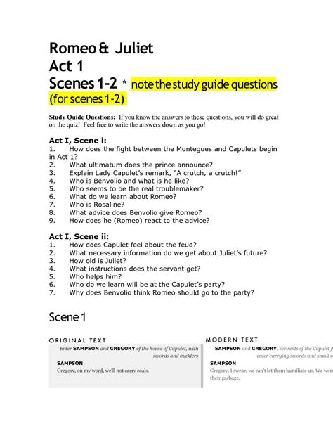 What is the Romeo and Juliet Unit Test Answer Key?
